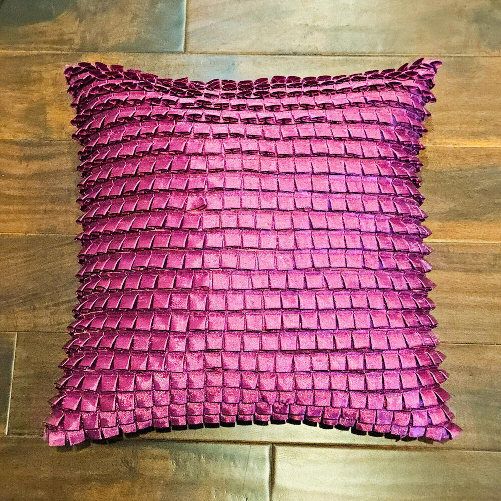 Pier 1 Purple 17x17 Square Ruffled Goose Down Accent Pillow with Satin Cover